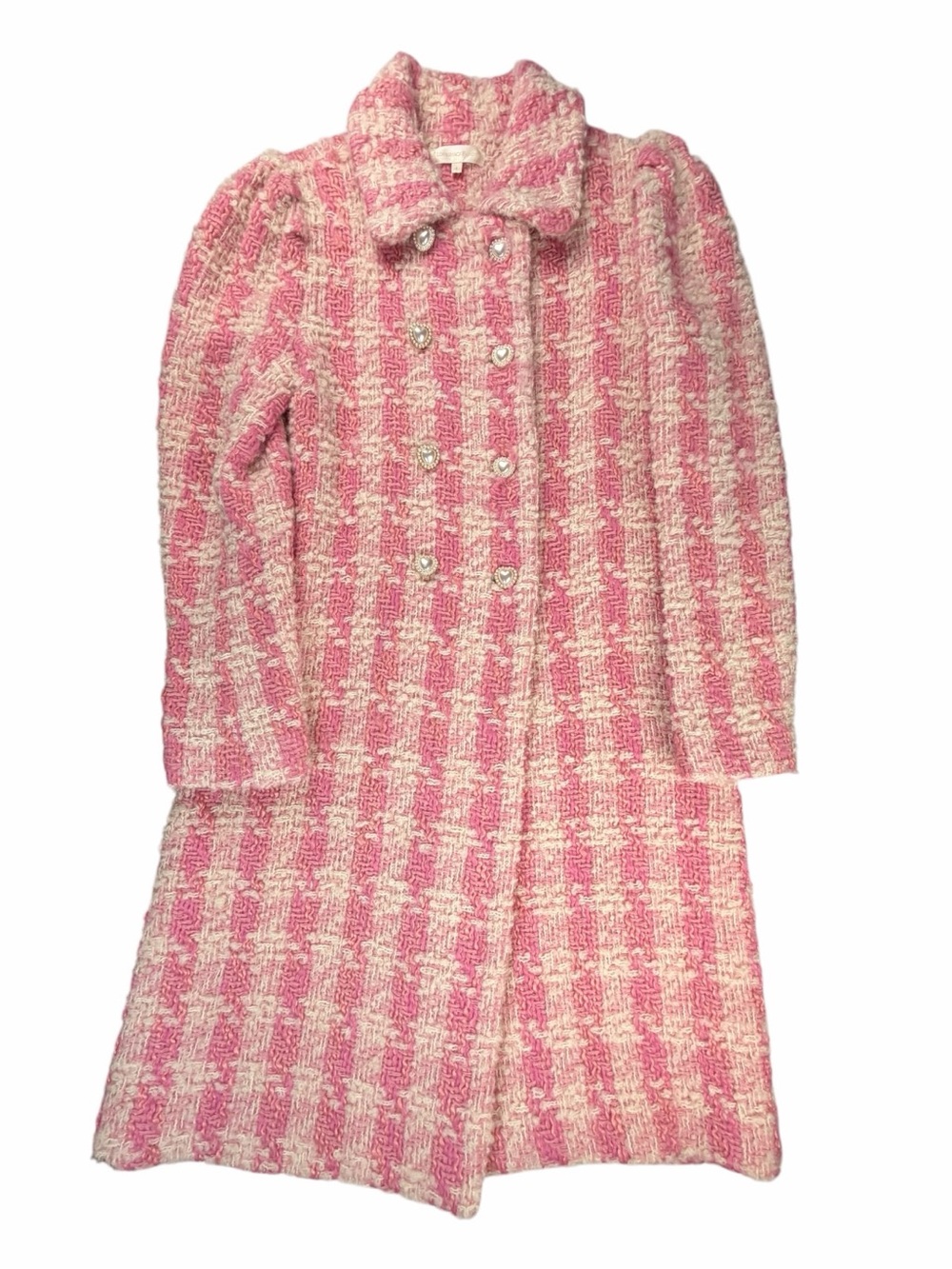 Love Shack Fancy Women’s Armstrong Pink Houndstooth Dense Wool Blend Coat Size 4 - Picture 2 of 12